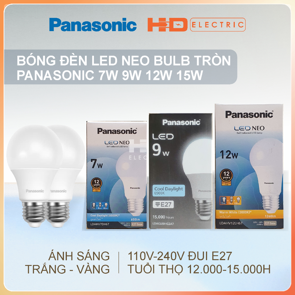 Bóng đèn LED Bulb PANASONIC 7W 9W 12W 15W ánh sáng trắng vàng
