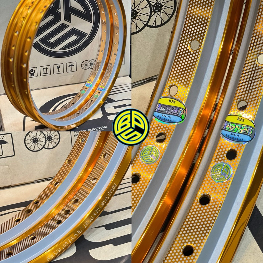 Niềng nhôm Akront Morad siêu bóng Thái Lan bản 2line vàng hoạ tiết trứng gà (1 cặp)