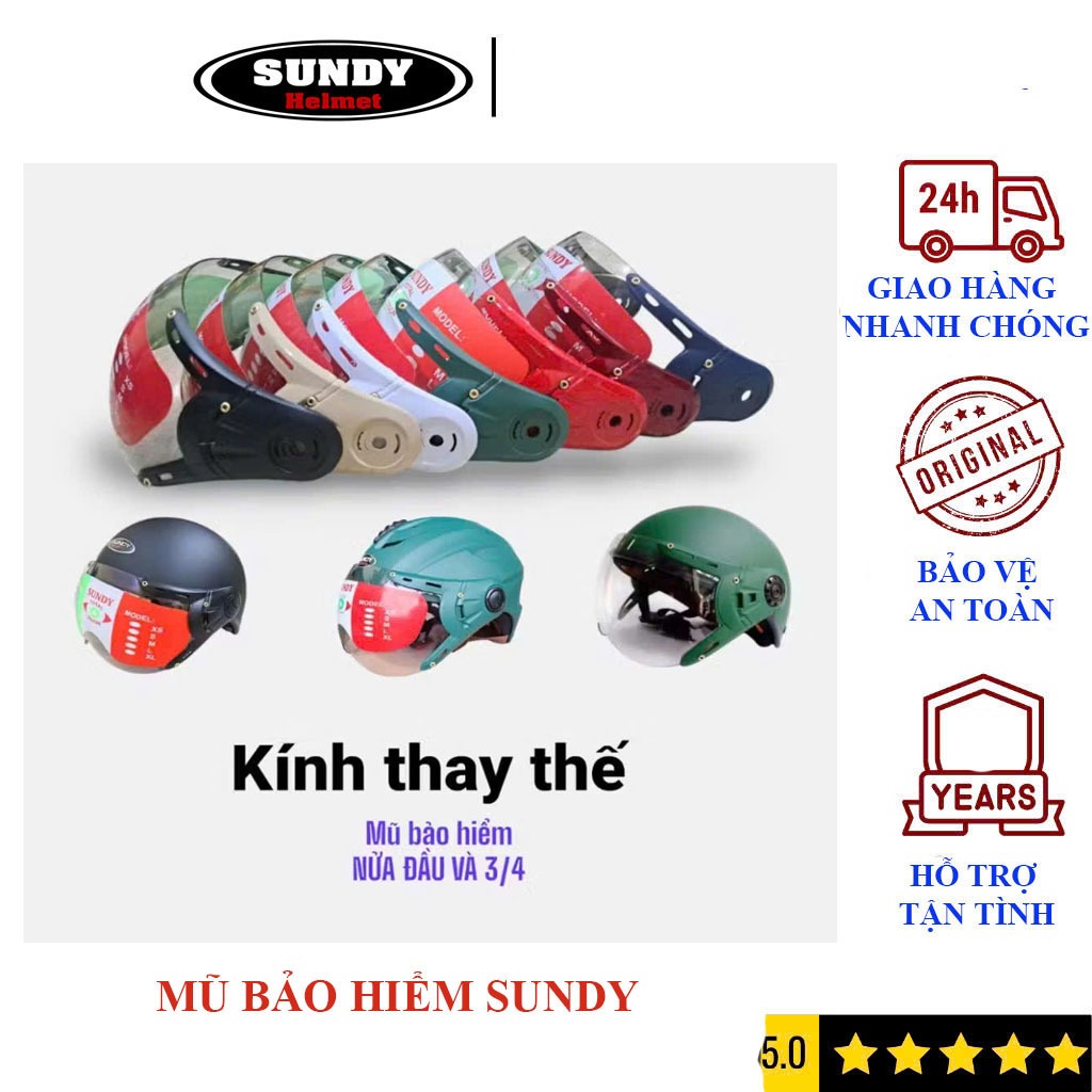 Kính thay thế cho mũ bảo hiểm Nửa đầu GRS, SUNDY, GRO, AMBY và mũ 3/4 GRS, GRO,AMBY,SUNDY- Kèm theo 