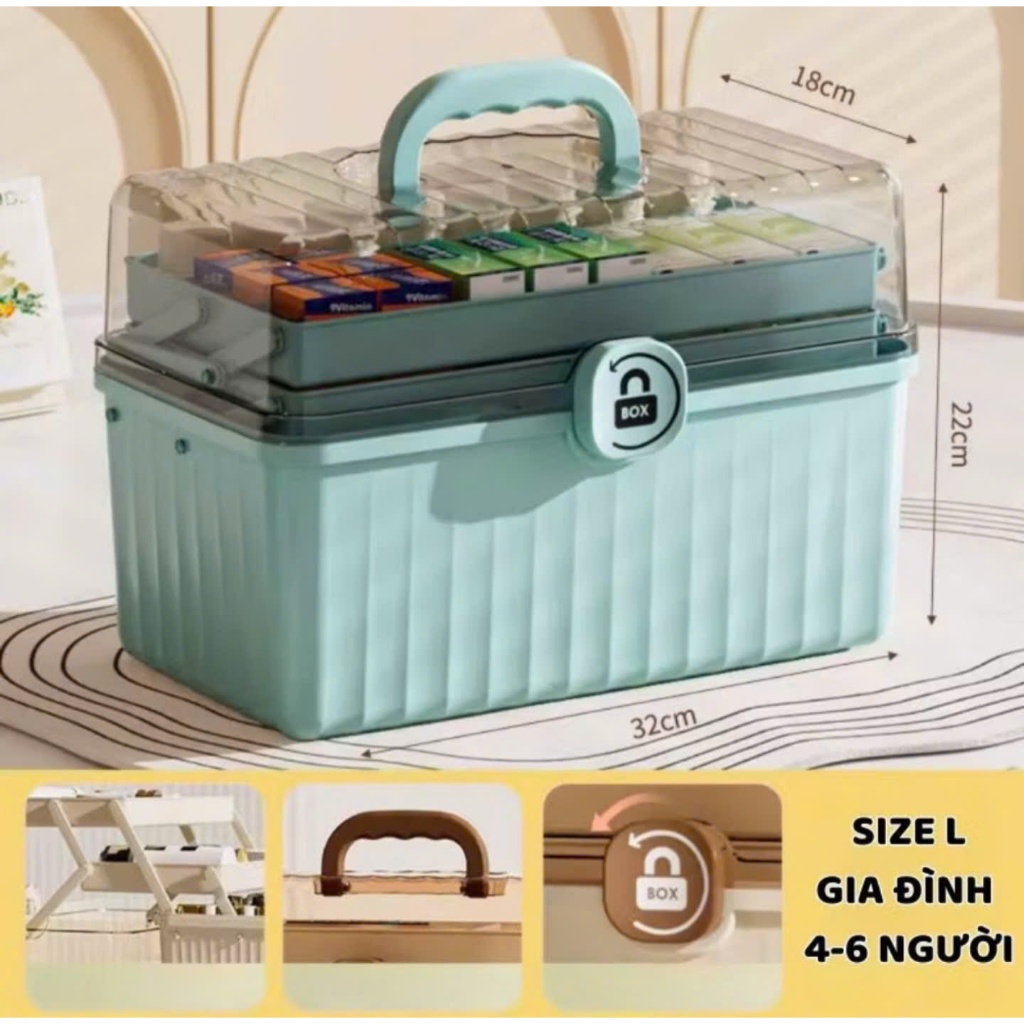 Hộp Đựng Thuốc 3 Tầng Có Nắp Khóa Mở 180 Độ, D30xR18xC20cm Hộp Thuốc Gia Đình, Dụng Cụ Y Tế Chăm Sóc Sức Khỏe Cho Cả Nhà