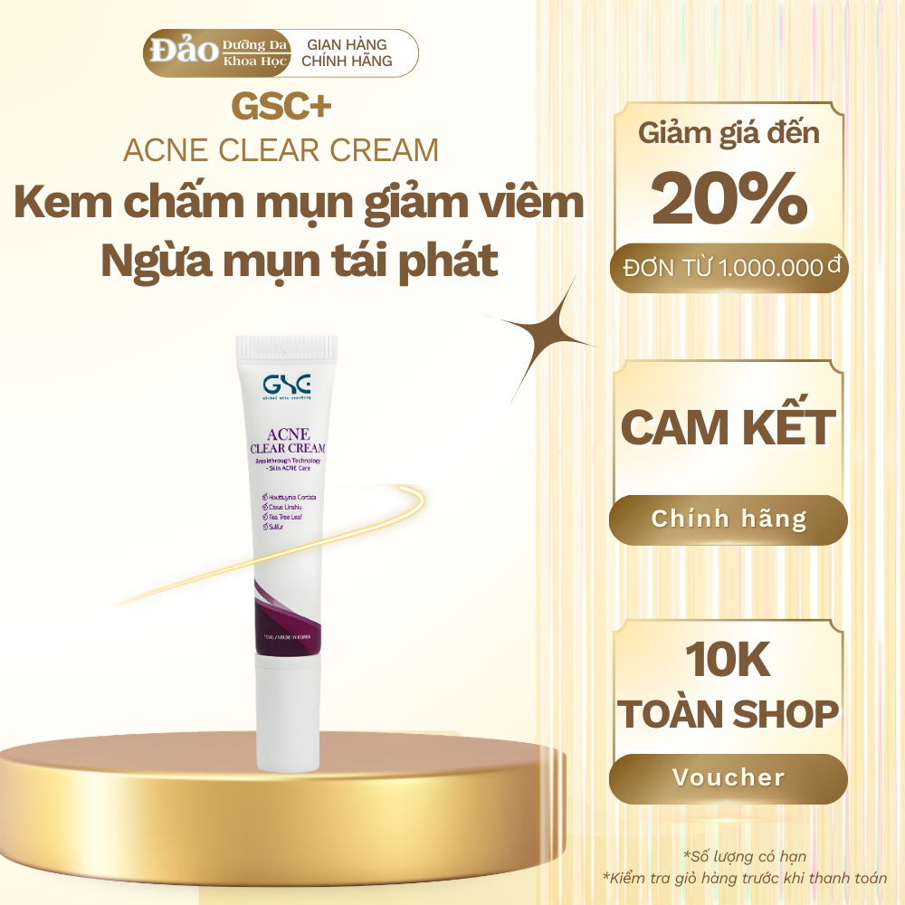Kem chấm mụn GSC Acne Clear Cream 15ml giảm viêm mụn, khô cồi nhanh, kiểm soát dầu ngừa mụn tái phát