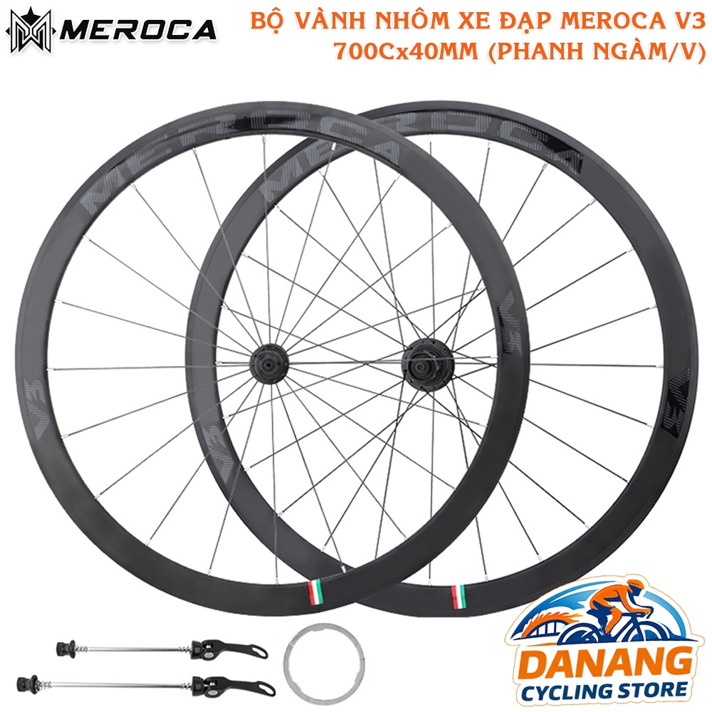 Bộ Vành Nhôm Xe Đạp Road MEROCA V3 700Cx40mm – Wheelset Road Bike Phanh Ngàm (V), Hub Bạc Đạn Trớn