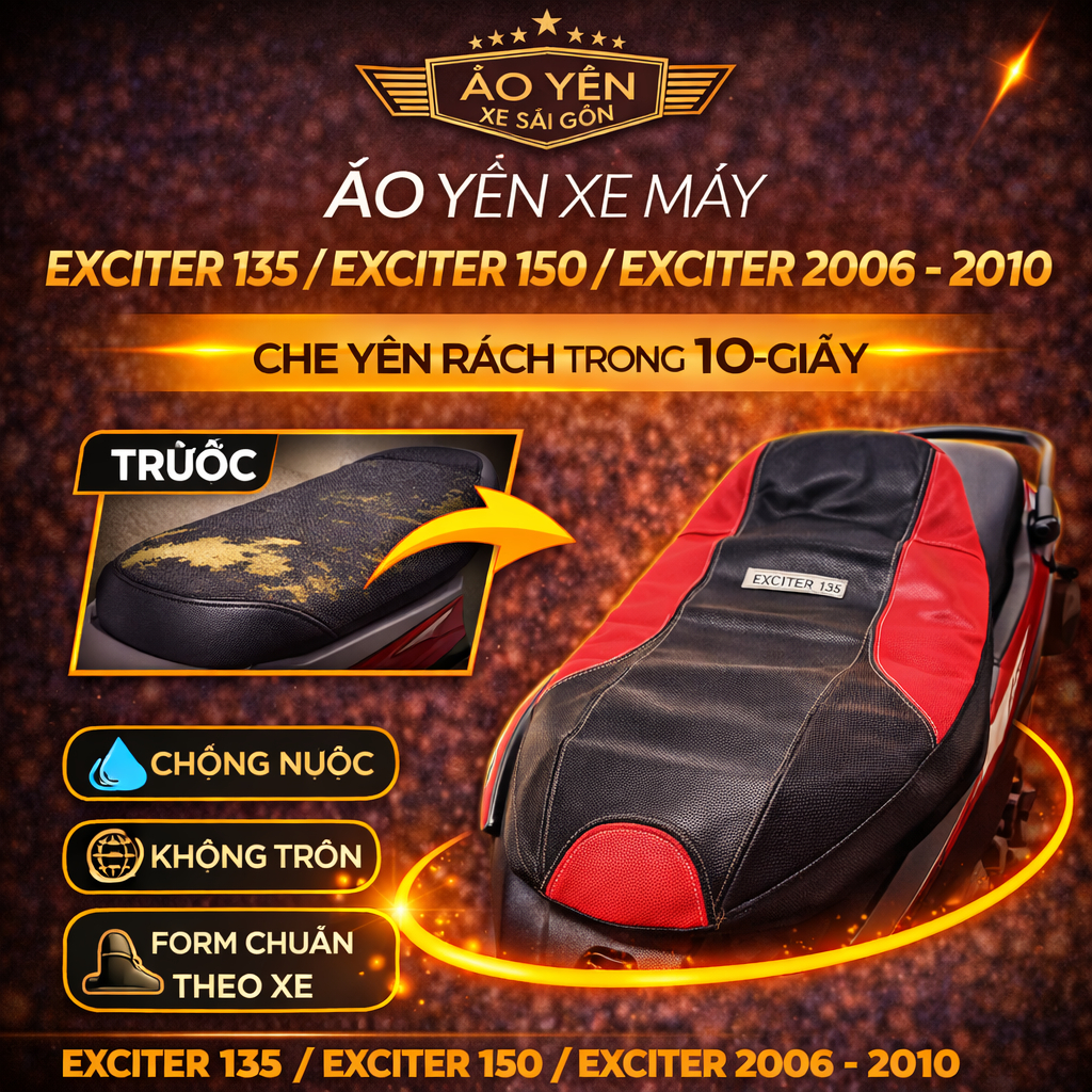Da bọc yên, vỏ bọc yên, áo yên xe máy Exciter 135 / Exciter 150 / Exciter 2006-2010 [BẤM KIM]