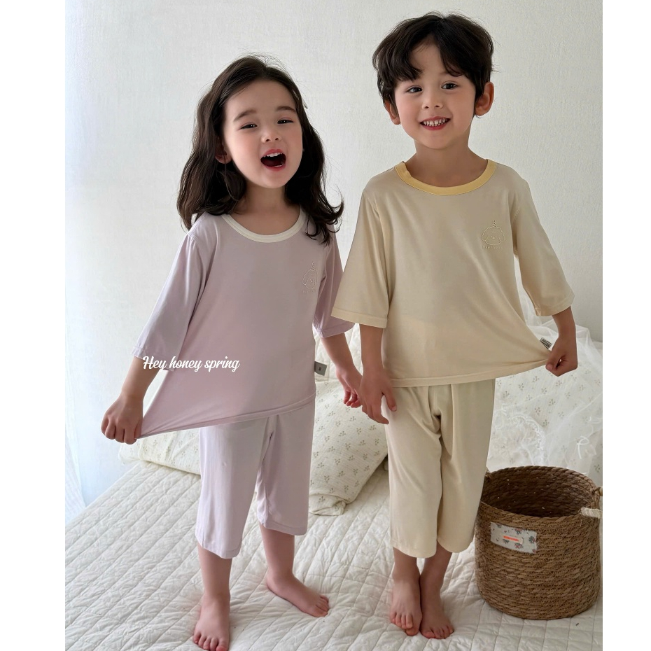 Bộ quần áo lửng HEY HONEY cho bé, bộ ngủ mặc nhà chuẩn HEY HONEY Quảng Châu chất MODAL kháng khuẩn s