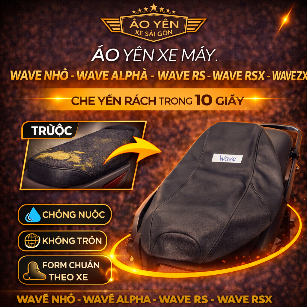 Da bọc yên, vỏ bọc yên, áo yên xe máy WAVE NHỎ-WAVE ALPHA-WAVE RS-WAVE RSX-WAVE ZX chuẩn [BẤM KIM]