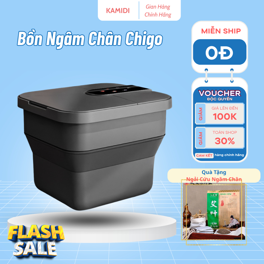 Bồn Ngâm Chân Massage Chigo Gấp Gọn Hồng Ngoại Thải Độc Ion Sục Khí Kèm Ổ Chống Giật An Toàn Cao Cấp