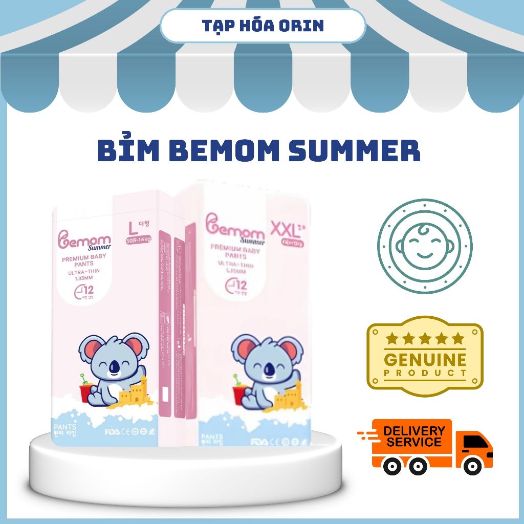 Bỉm Đêm Bemom Summer Siêu Mỏng Thoáng Mát Tã Dán/Tã Quần NB/S/M/L–XXL (3–25kg)