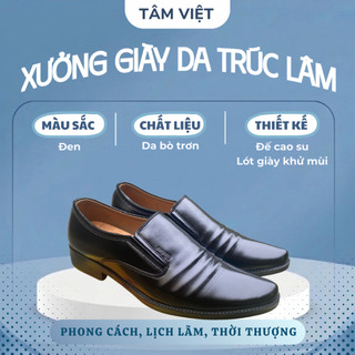Giày Tây Nam Da Bò Đế Cao Su Chống Trơn Màu Đen, Giày Công Sở Nam Đi Làm Đi Tiệc Đều Đẹp