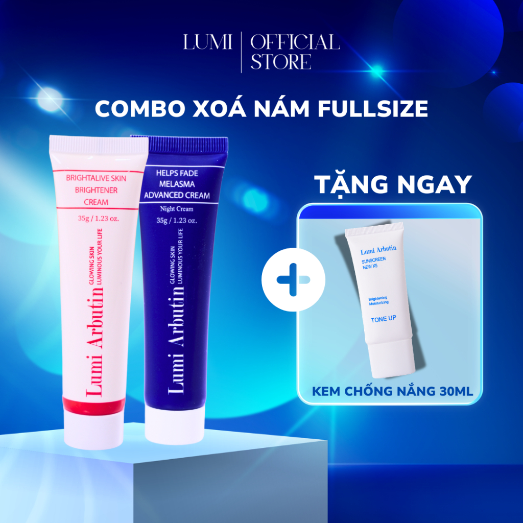 Combo hỗ trợ mờ nám Lumi Arbutin, dưỡng ẩm trắng da, kiểm soát dầu nhờn (Size lớn)