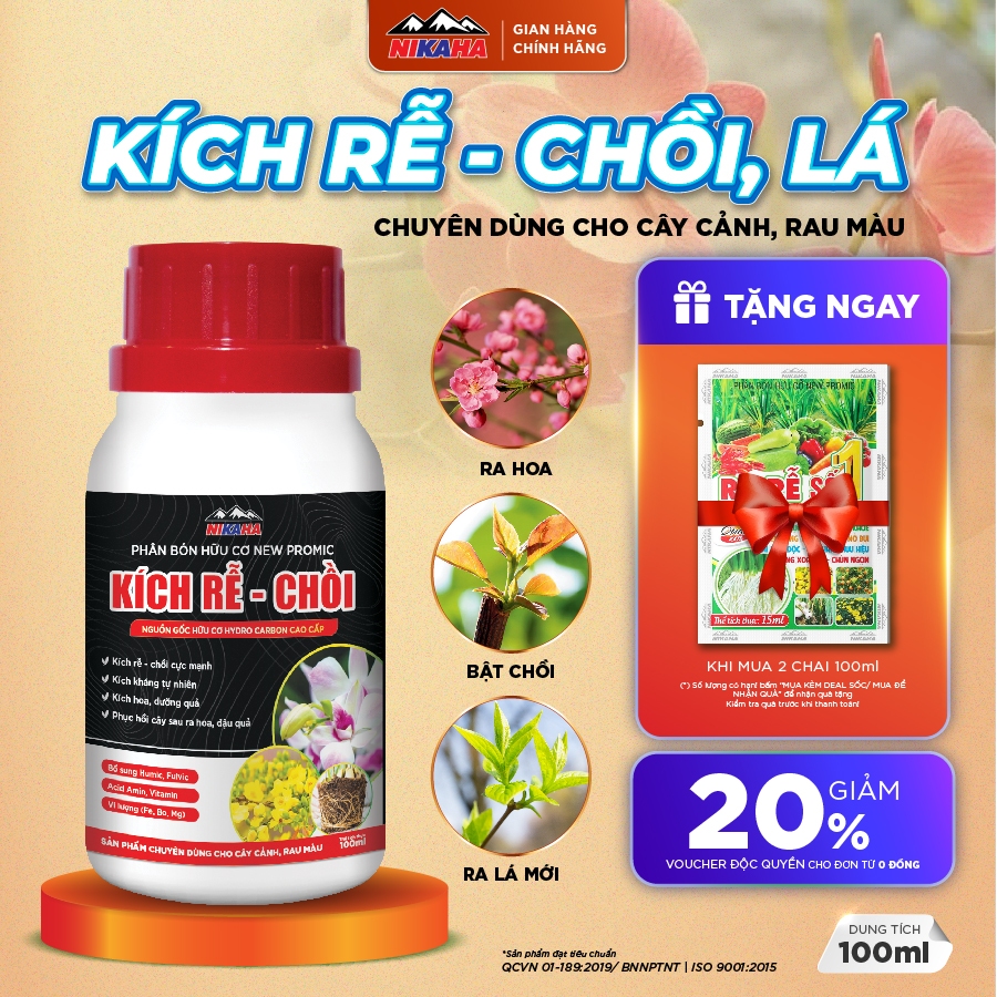 [Mua 2 tặng 1] Phân Bón Hữu Cơ Cây Cảnh, Rau Màu, Kích Rễ, Bật Chồi, Phục Hồi Nhanh - NIKAHA - 100ml