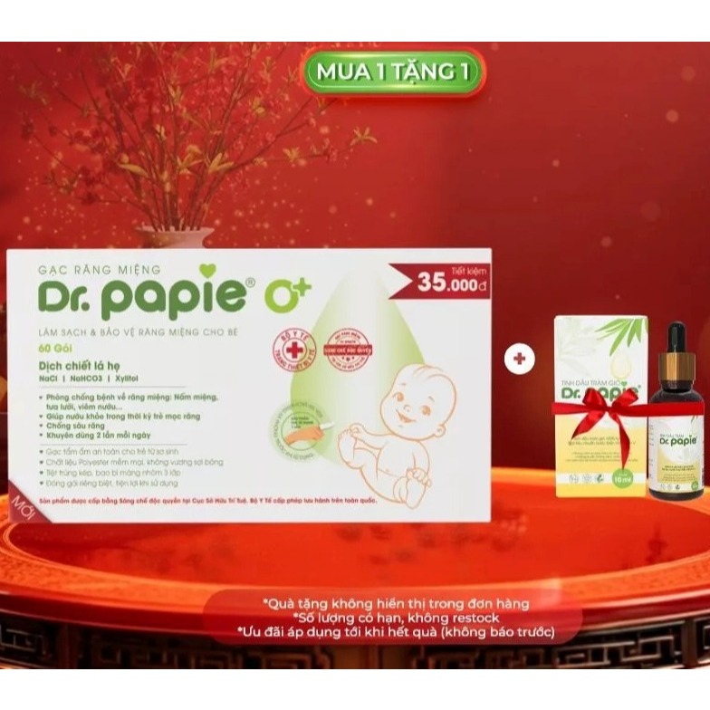 Hộp 60 Gạc Răng Miệng Dr.Papie - Tinh Dầu Tràm Dr. Papie (30ml)