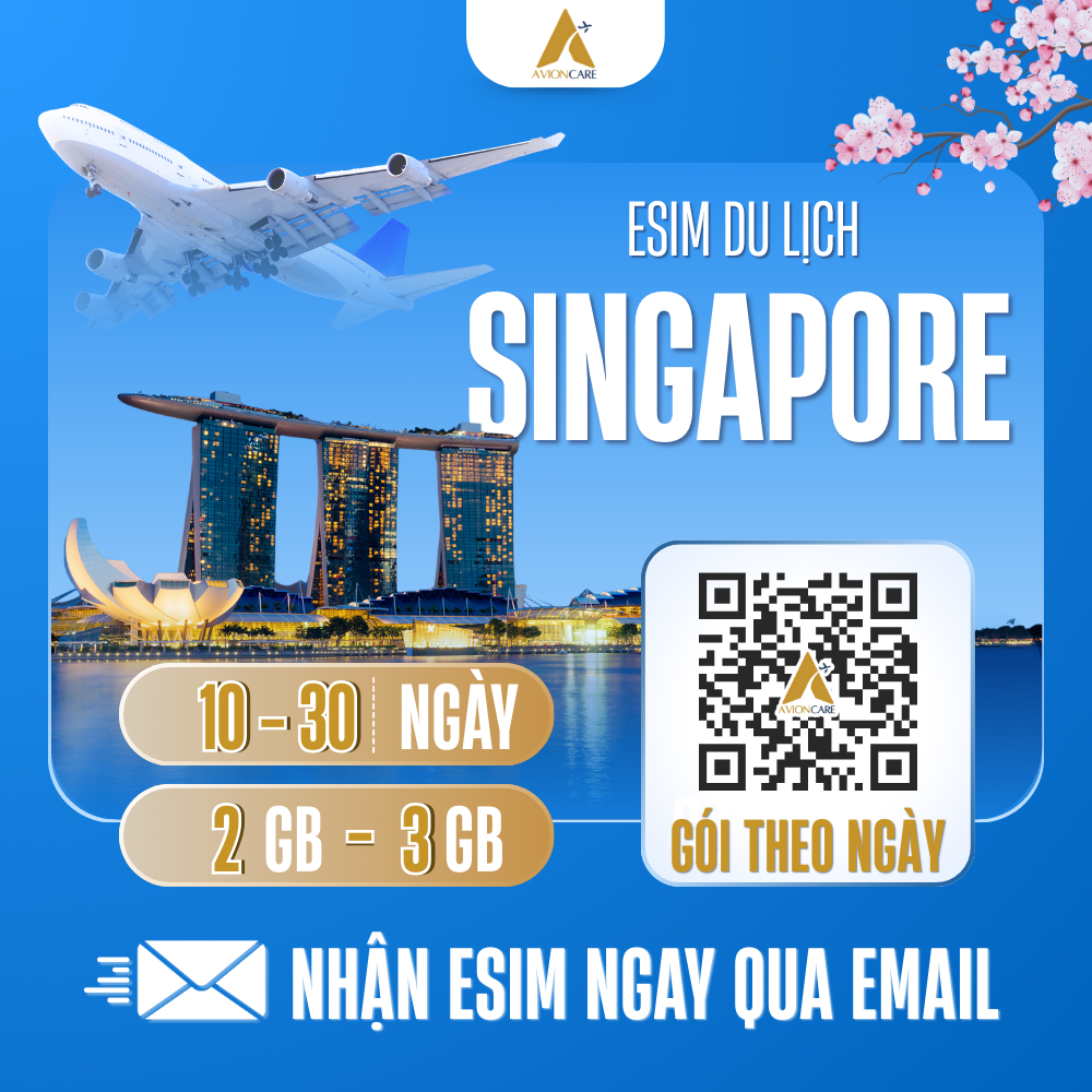 [ESIM] eSim Singapore 4G  | Data 2GB - 3GB| Gói Theo Ngày (10–30 Ngày) | AvionCare gửi eSIM qua emai