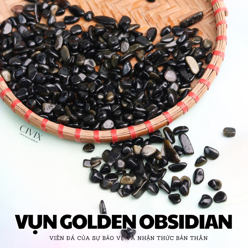 Vụn đá Golden Obsidian viên đá của sự bảo vệ và nhận thức bản thân