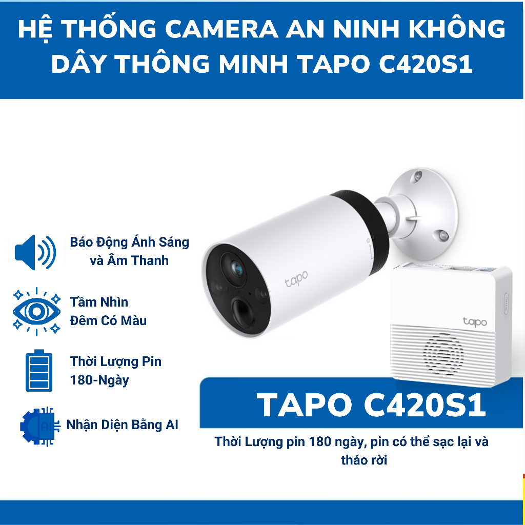 Tapo C420S1 - Camera IP Wifi Pin Sạc, Độ Phân Giải 2K, Tầm Nhìn Đêm 15m, Hỗ Trợ Cloud Storage Tapo Care