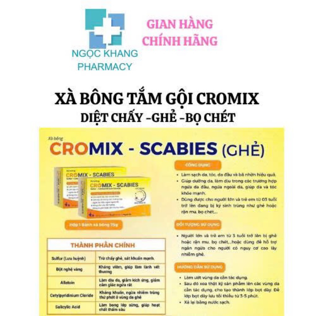 Xà bông tắm gội Cromix giúp diệt Chấy - Ghẻ - Bọ chét