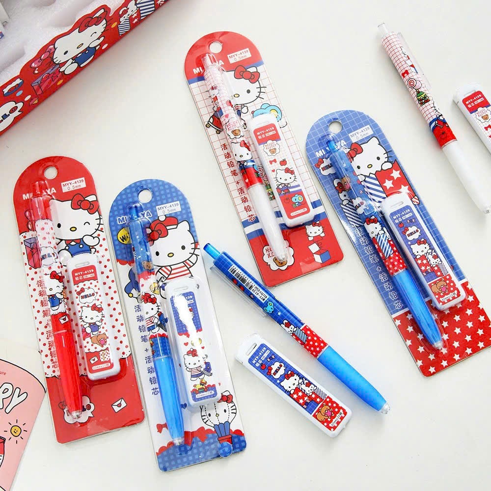 Set Bút Chì Bấm Hello Kitty 0.5mm Kèm Ngòi Thay
