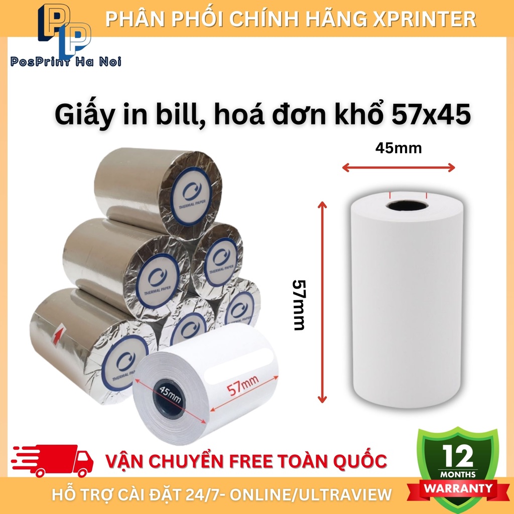 [CHẤT LƯỢNG TỐT] Cuộn giấy in bill tính tiền, hoá đơn khổ 57x45. Giấy in bill, in nhiệt khổ K58 cho 