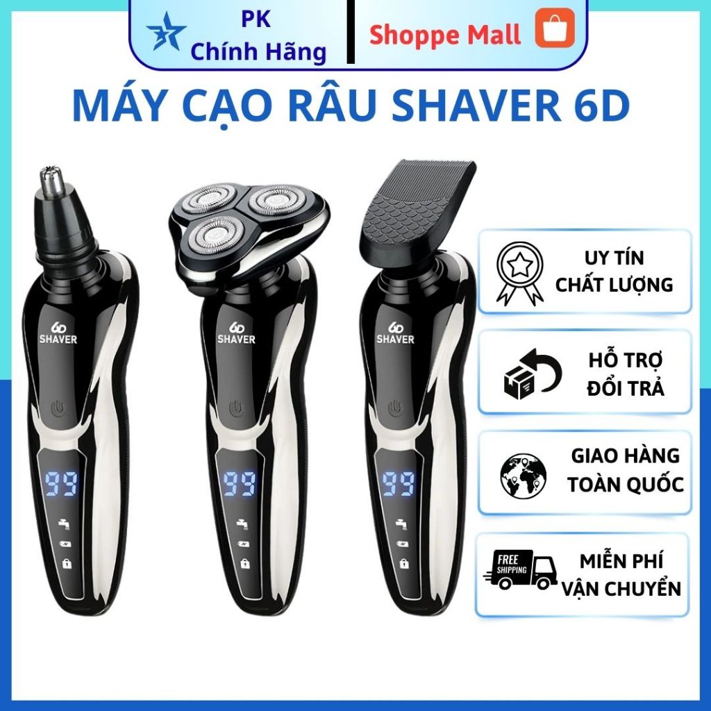 Smartgearstore Máy Cạo Râu Đa Năng 6D Shaver , Máy cạo râu 3 In 1 Chống Nước Toàn Thân BẢO HÀNH 12T