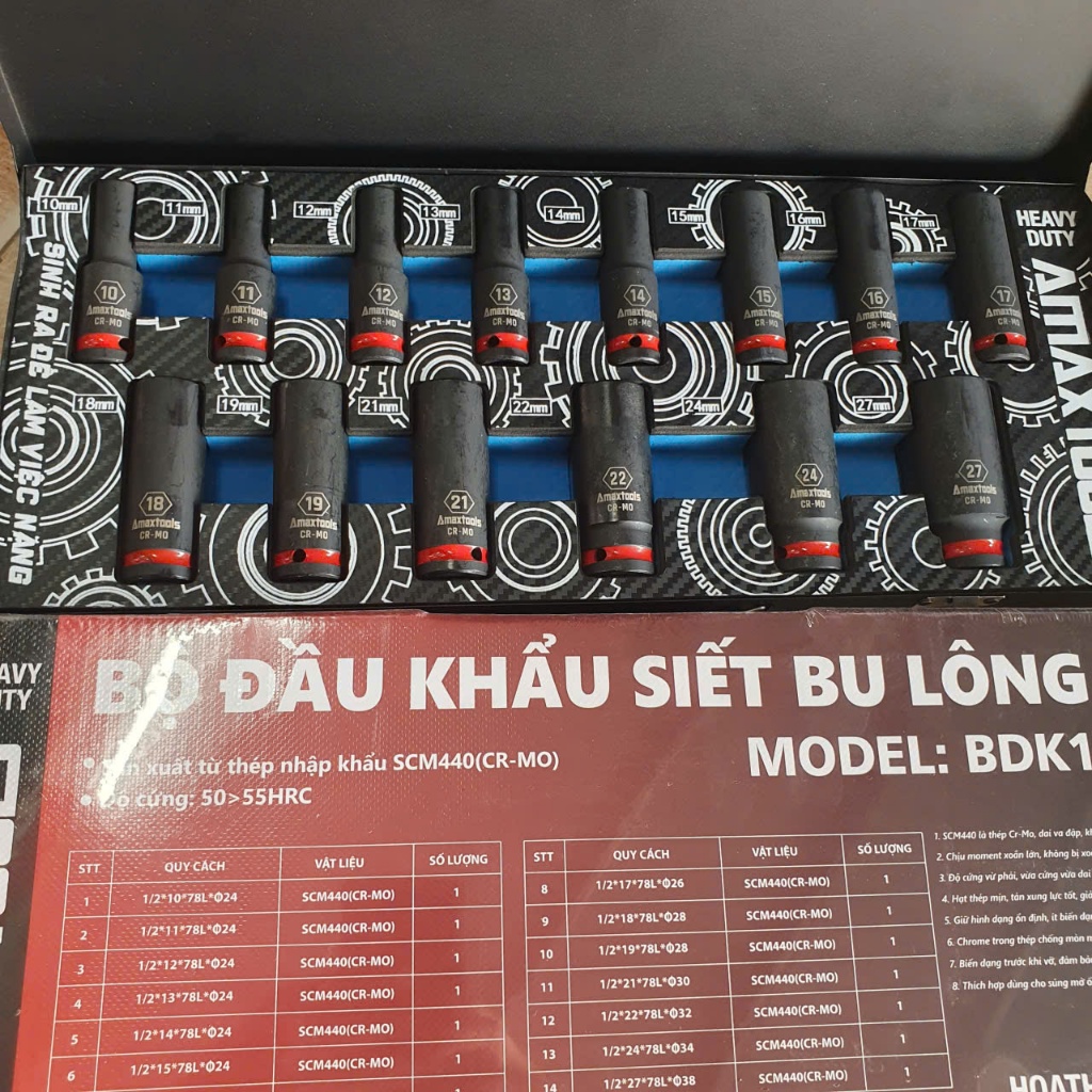 Bộ khẩu bulong 1/2 Amaxtools 10-27mm Thép CR-MO Chịu lực