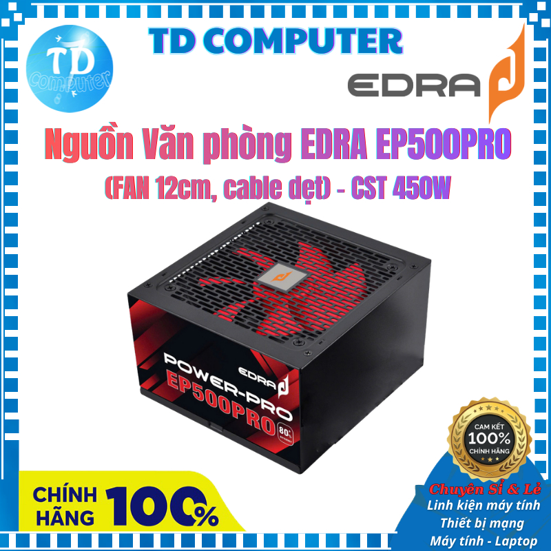 Nguồn máy tính Văn phòng Edra EP500PRO (FAN 12cm, cable dẹt) - CST 450W - Hàng chính hãng phân phối