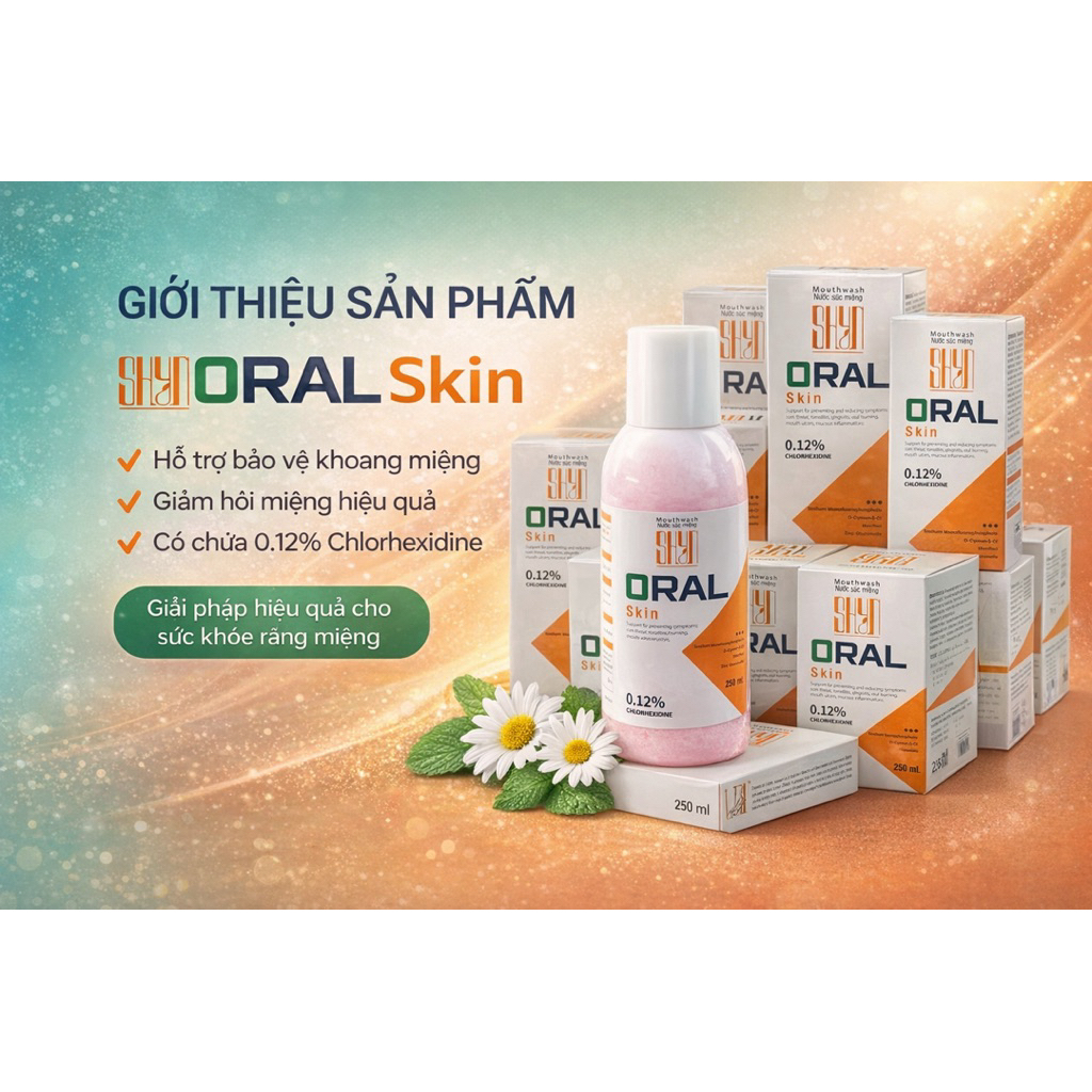 SHY ORAL SKIN Nước Súc Miệng, Họng, Vệ Sinh Răng Miệng, Ngăn Ngừa Hôi Miệng chai 250ml