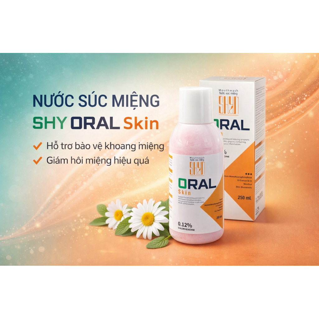 SHY ORAL SKIN Nước Súc Miệng, Họng, Vệ Sinh Răng Miệng, Ngăn Ngừa Hôi Miệng chai 250ml