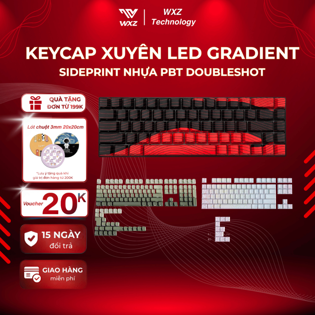 Keycap Gradient PBT Xuyên LED Full Size , Keycap PBT Doubleshot Dùng Cho Mạch Xuôi Máy Tính