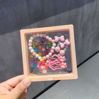 Hộp vòng bông tai kẹp tóc hình dán sticker hoạt hình sanrio xinh xắn dễ thương cho bé-quà tặng
