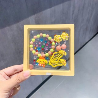 Hộp vòng bông tai kẹp tóc hình dán sticker hoạt hình sanrio xinh xắn dễ thương cho bé-quà tặng