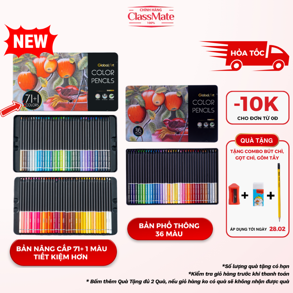 [HỎA TỐC] Màu Chì Gốc Dầu GLOBAL ART 72/ 36 Màu, Viết Chì Màu Cao Cấp Lõi 4mm Đậm Mịn Vẽ Chuyên Nghiệp M40007/8