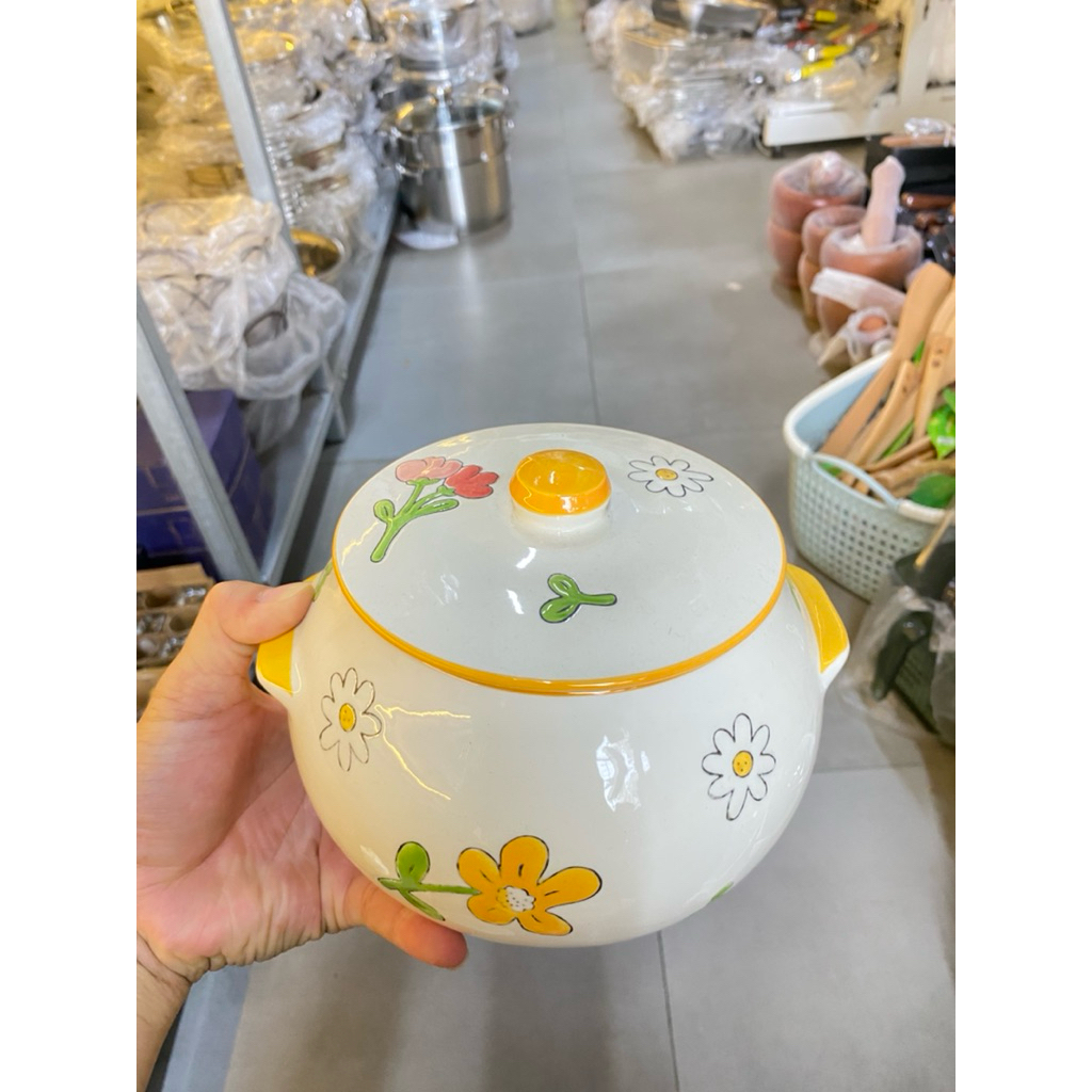 Hủ Đựng Mỡ, Gia Vị bằng Gốm sứ, có tay cầm, có kèm muỗng sứ,Liễn Đựng Mỡ có kèm muỗng sứ