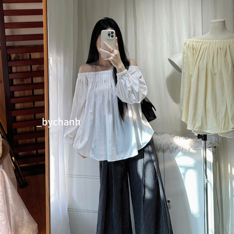 𝐛𝐲𝐂𝐡𝐚𝐧𝐡 - Áo Trễ Vai Xếp Ly