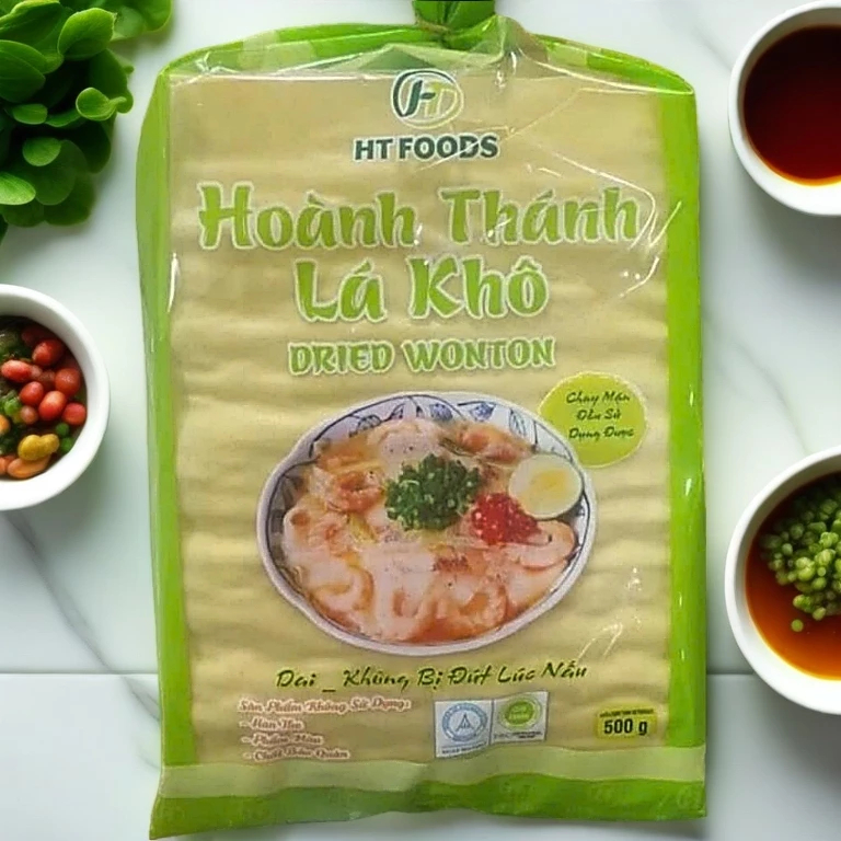 Hoành Thánh Lá Khô Không Chất Bảo Quản 500g HT Foods Kích Thước Nhỏ