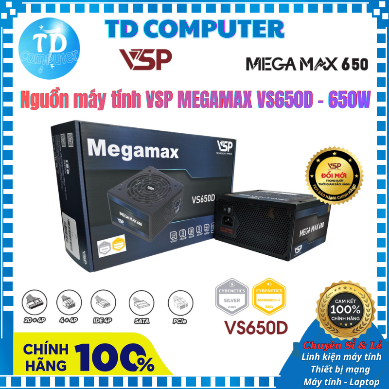 Bộ nguồn máy tính ATX VSP MEGAMAX VS650D - 650W - Chính hãng VSP phân phối