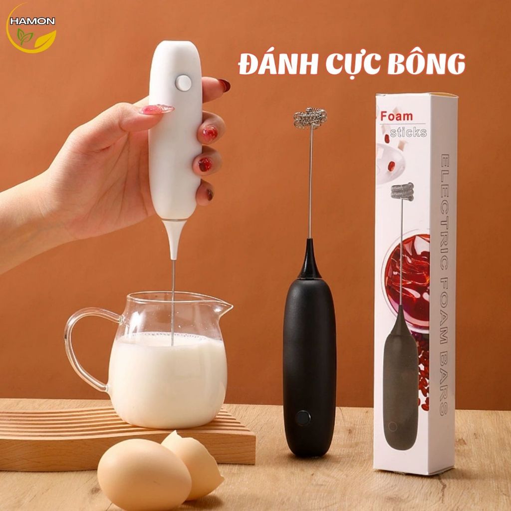 Máy Đánh Trứng Sữa, Tạo Bọt Cafe Cầm Tay Mini Cao Cấp HAMON, Thép Không Gỉ Sử Dụng Pin Tiện Lợi