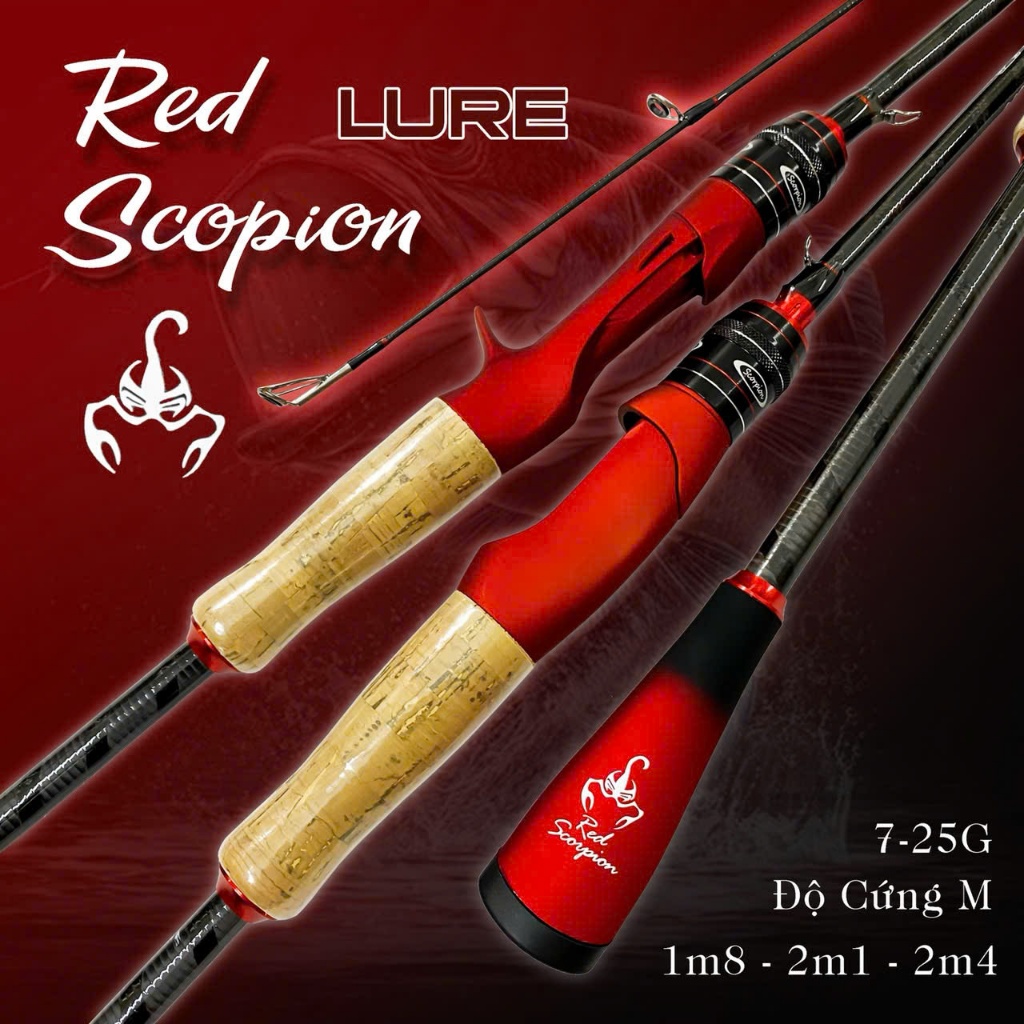 (xả xả) Cần lure BỌ CẠP Màu đỏ đen logo bọ cạp Scopion hàng cao cấp phôi carbon xoắn X cực khỏe