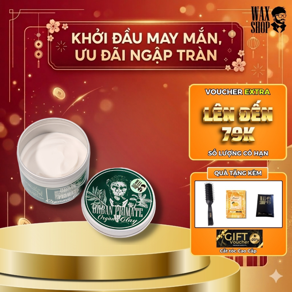 Sáp vuốt tóc nam Urban Primate Organic Clay gel, wax giữ nếp tóc - Waxshop