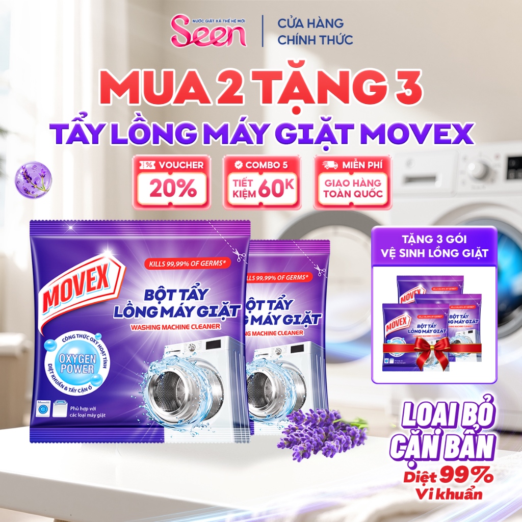 [MUA 2 TẶNG 3] Bột Tẩy Lồng Máy Giặt SEEN Hương Lavender | Vệ Sinh Lồng Giặt, Tẩy Cặn Bẩn, Diệt 99% Vi Khuẩn