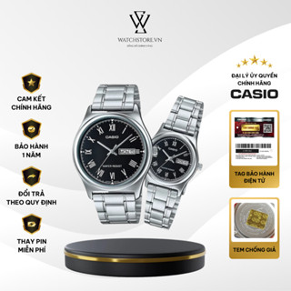 Đồng Hồ Đôi Casio V006D-1BUDF Màu Đen Dây Kim Loại Không Gỉ Mặt Kính Khoáng Chống Nước Chính Hãng