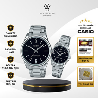 Đồng Hồ Đôi V005D-1BUDF Màu Đen Mặt Kính Khoáng Dây Kim Loại Không Gỉ Chống Nước Chính Hãng