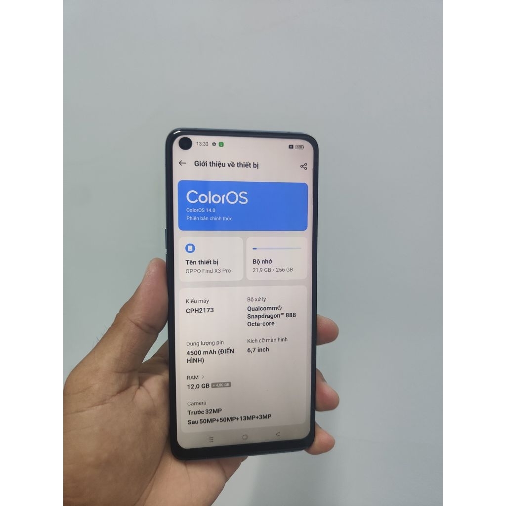 ĐT cũ Oppo Find X3 Pro, Ram 12GB mượt