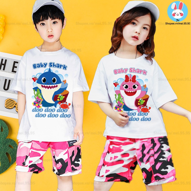 Áo thun Baby shark cho bé trai và bé gái,áo trắng in hình baby shark siêu nét cute (BBS)