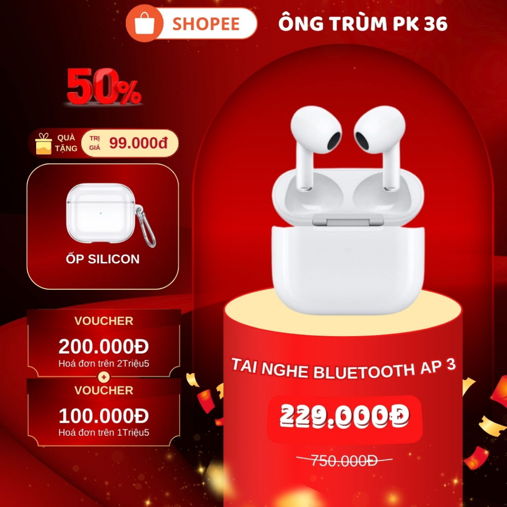 Tai Nghe Bluetooth AP3 Bass Chống Ồn Chủ Động ANC Bản Pin 10h - Chất âm tuyệt vời, công nghệ đỉnh ca