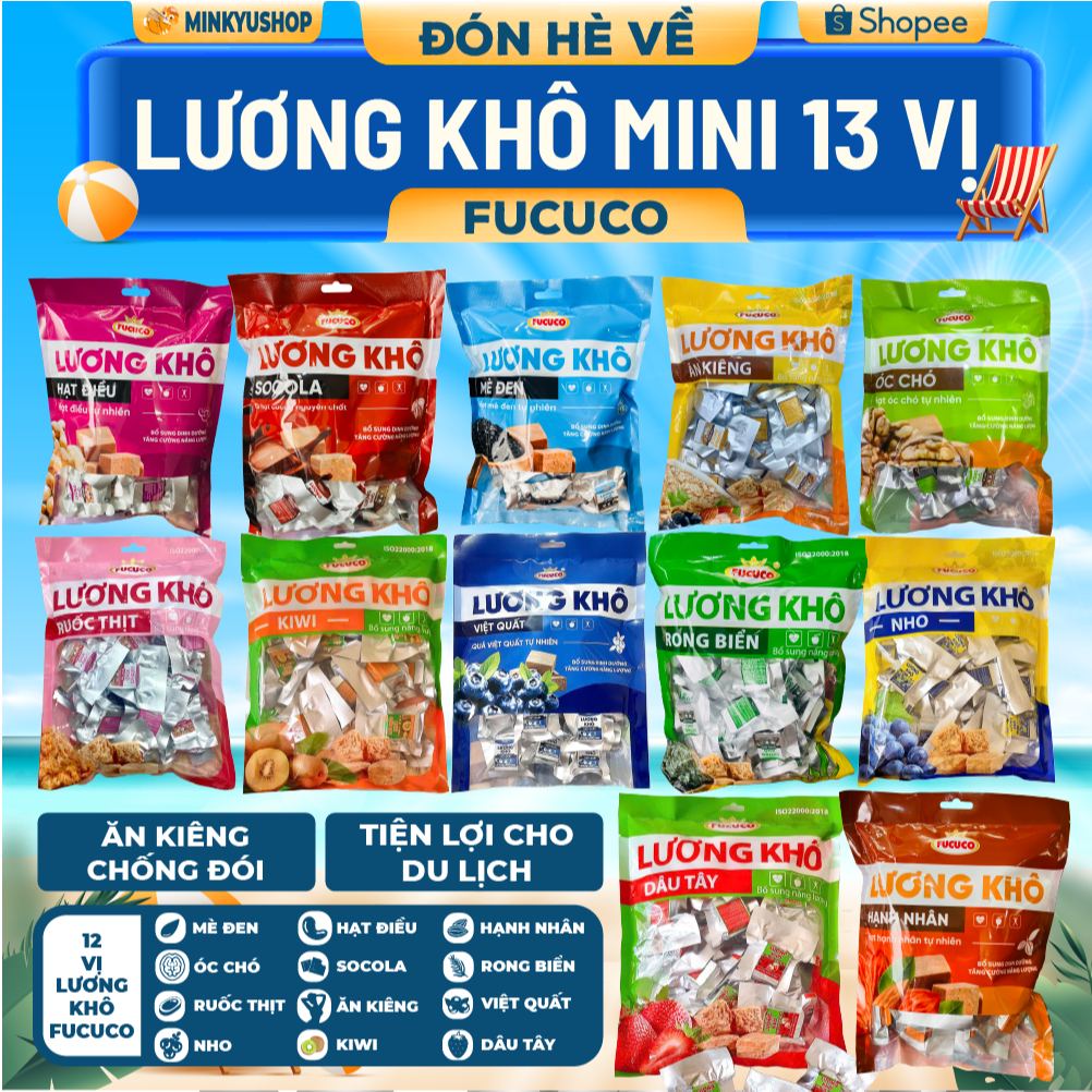 Lương Khô Mini Fucuco Mix 13 Vị Hạt Điều, Hoa Quả, Socola Chính hãng Date Xa Dinh Dưỡng, Tiện Lợi