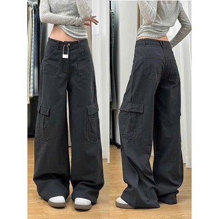 Quần Cargo Nữ Ống Rộng Cạp Cao Túi Hộp Phong Cách Streetwearng