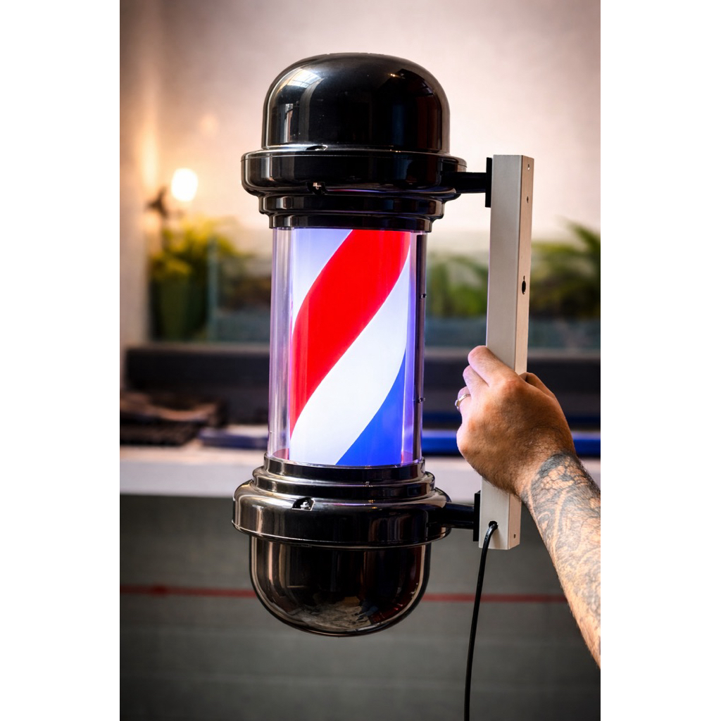 Đèn xoay Barber Pole size mini 50x25 trang trí cửa hàng cực chất