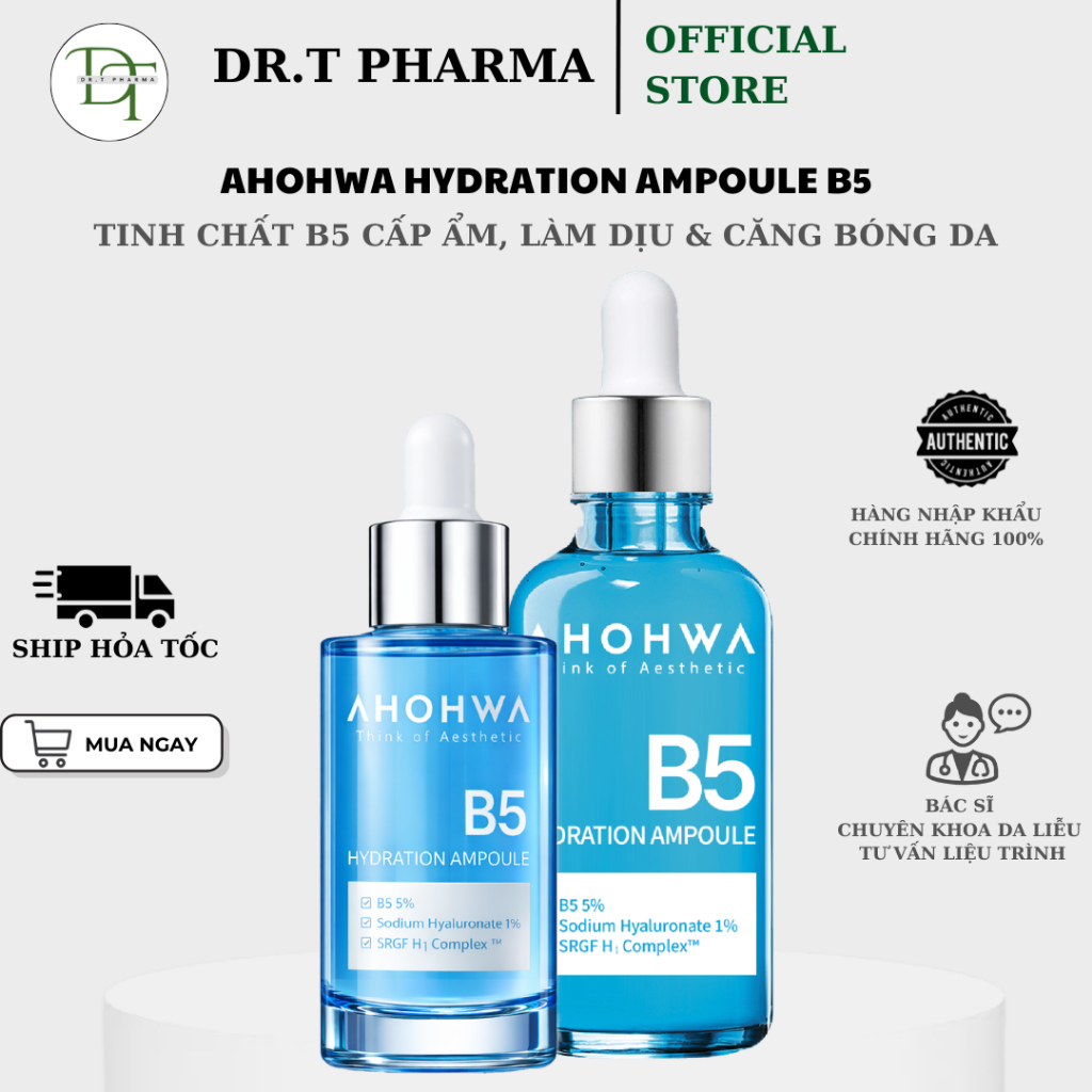 (TEM CÔNG TY) Tinh chất B5 cấp ẩm phục hồi & căng bóng da Ahohwa Hydration Ampoule B5 (50ml)