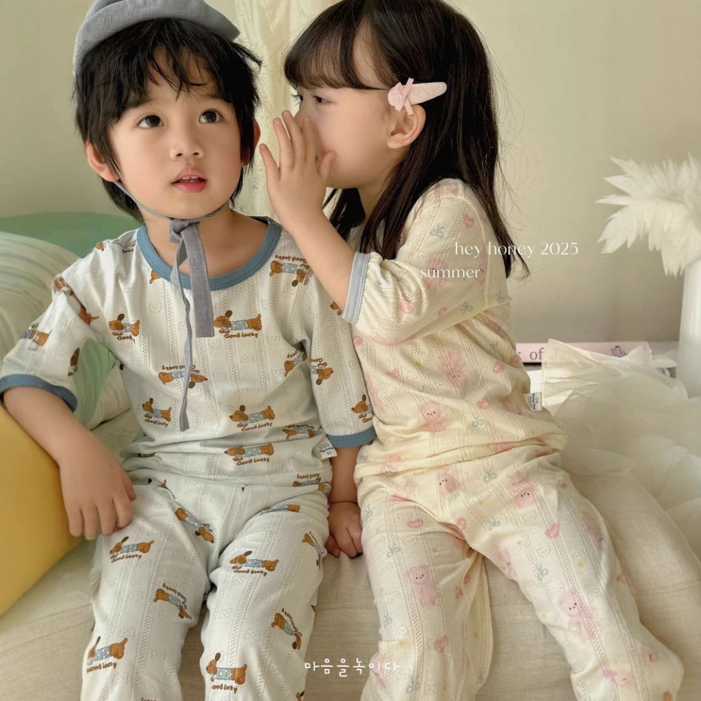 Bộ quần áo lửng HEY HONEY cho bé, bộ ngủ mặc nhà chuẩn HEY HONEY Quảng Châu chất thun cotton size 2-