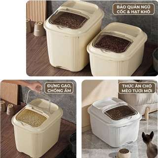 Hộp đựng gạo có nắp đậy chống bụi chống ẩm màu vàng trắng loại 5kg và 10kg (kèm ca đong)