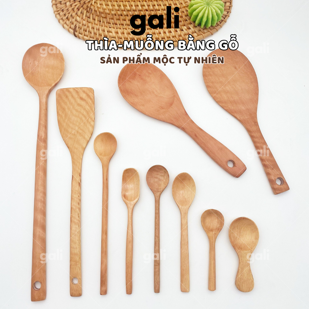Thìa Gỗ, Muỗng Gỗ Cán dài, Dùng Ăn Cơm, Xới cơm, Lấy saffron, múc mật ong, khuấy trà | Galihomecook